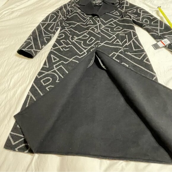 Karl Lagerfeld Paris Logo Print Collared Wool Blend Coat - Picture 14 of 15